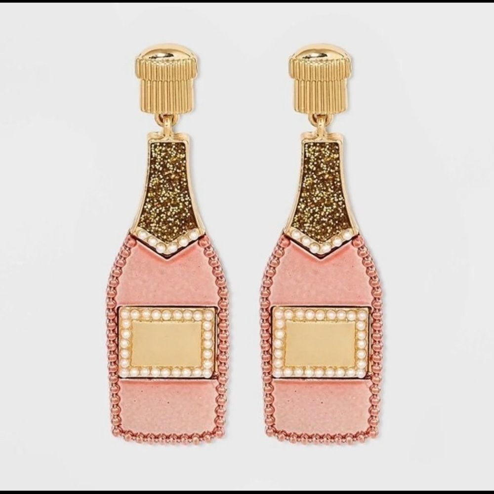 BAUBLEBAR SHINY PINK ROSE & GOLD CHAMPAGNE PIERCED EARRINGS NEW